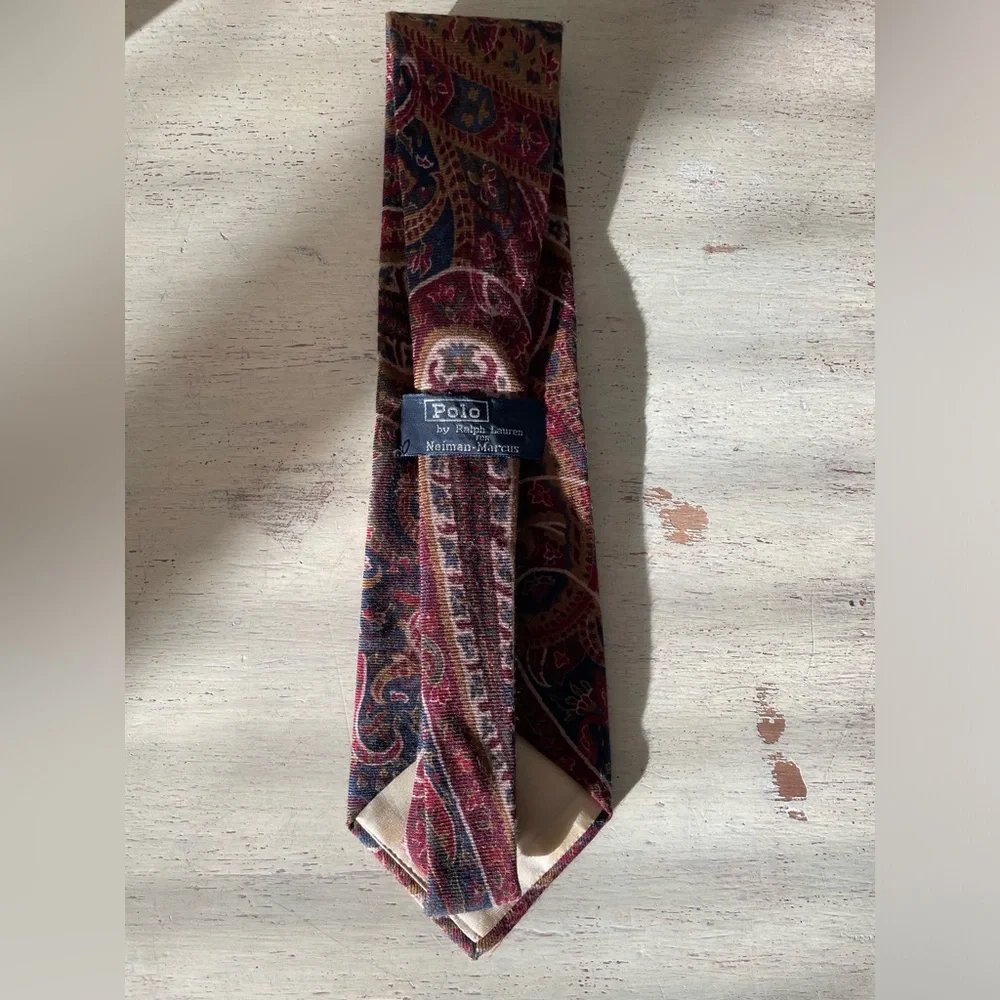 Polo Ralph Lauren Vintage Wide Paisley Print Cashmere Tie in Earth Tones (Multi)